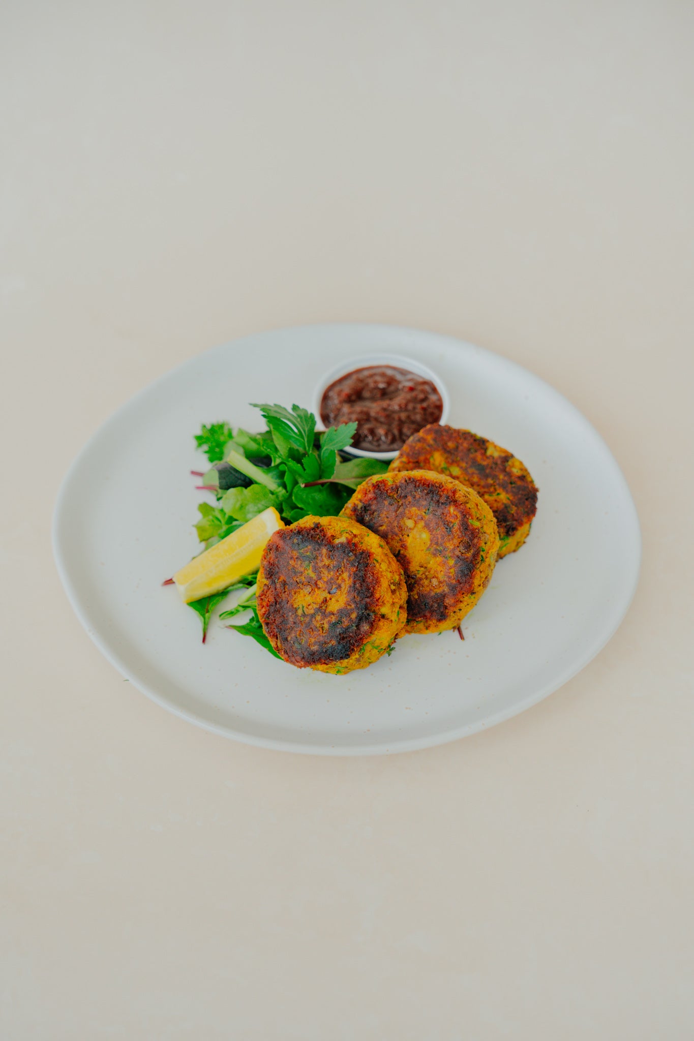 Lentil & Sweet Potato Patties with Carrot Quinoa Salad Tomato Chutney