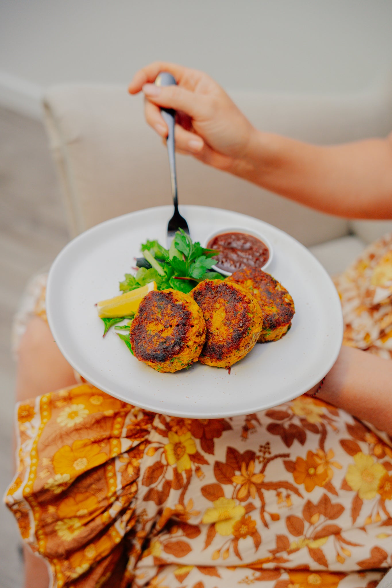 Lentil & Sweet Potato Patties with Carrot Quinoa Salad Tomato Chutney