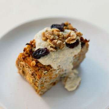 Carrot Cake Oatmeal Bake with Nutmeg Cashew Cream